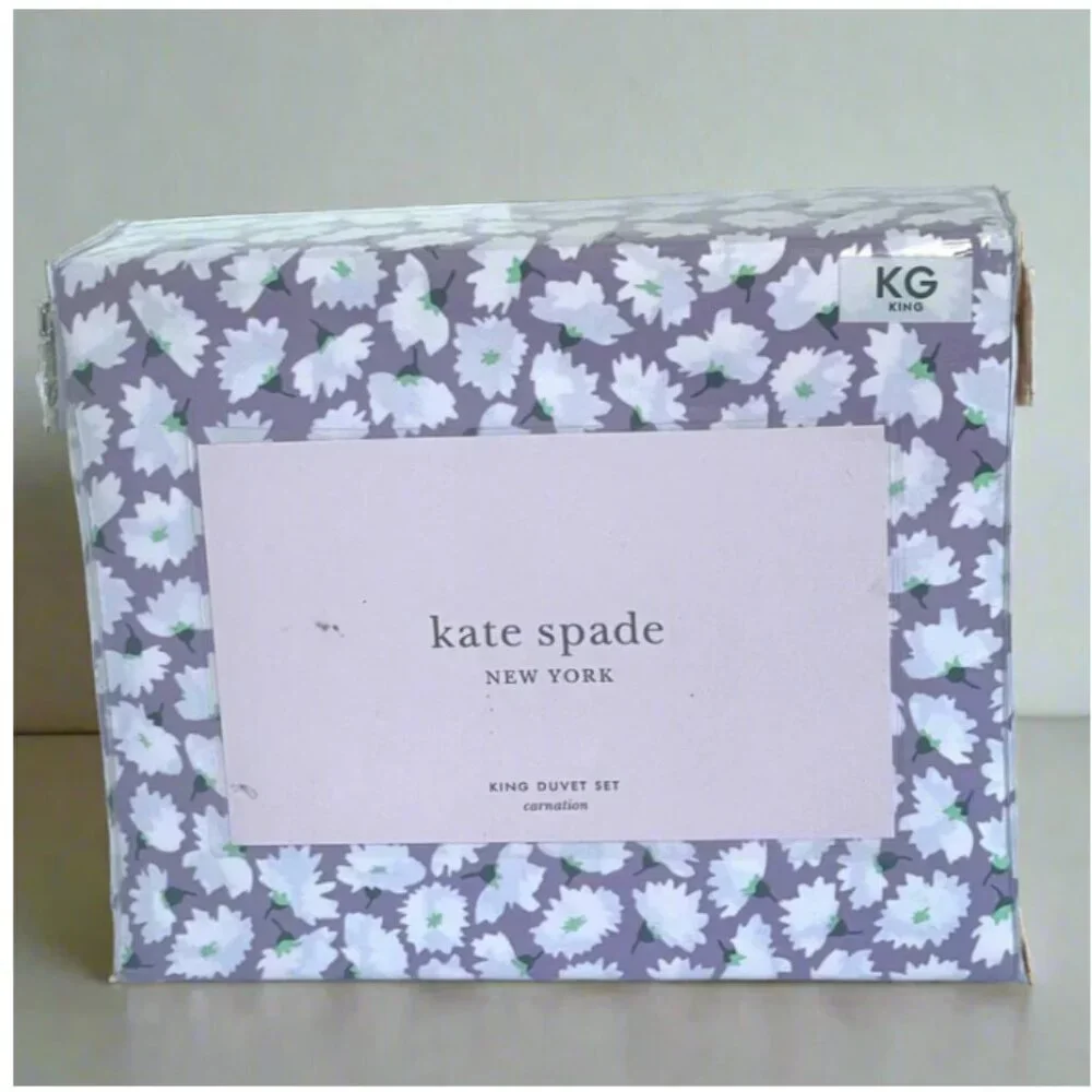 Kate Spade King Floral Lilac Carnation Cotton Duvet Set 3Pc